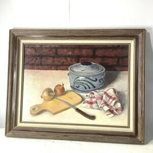 Larry Rasmussen Oil Painting Still Life Kitchen Table Bowl Onions Towel Knife 82